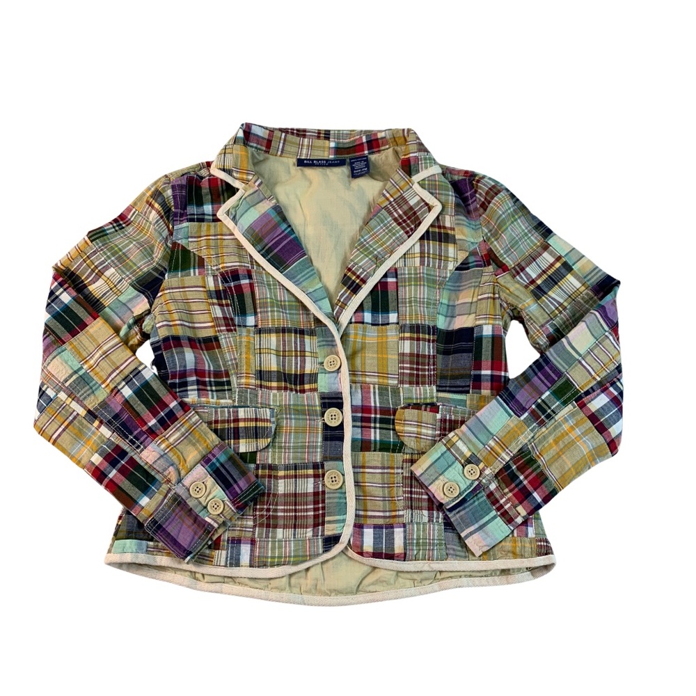 Vintage Bill Blass Cotton Patchwork Plaid Madras Jacket Women's PM Y2K Retro